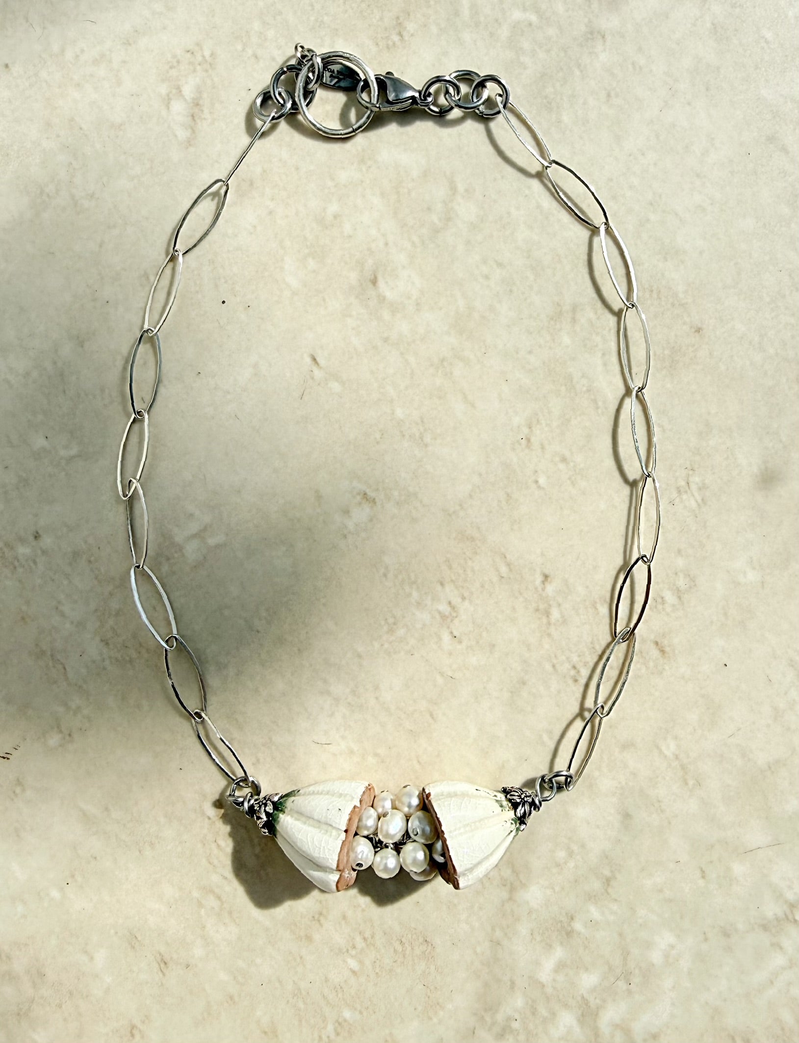 Cracked open White Cocoa Pod Necklace