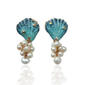 Ocean Blue Seashell with Pearl Clusters