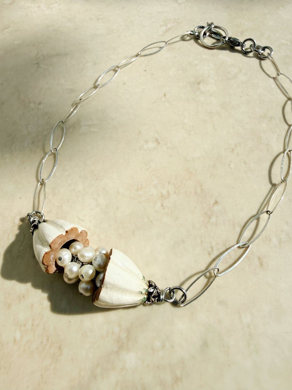 Cracked open White Cocoa Pod Necklace