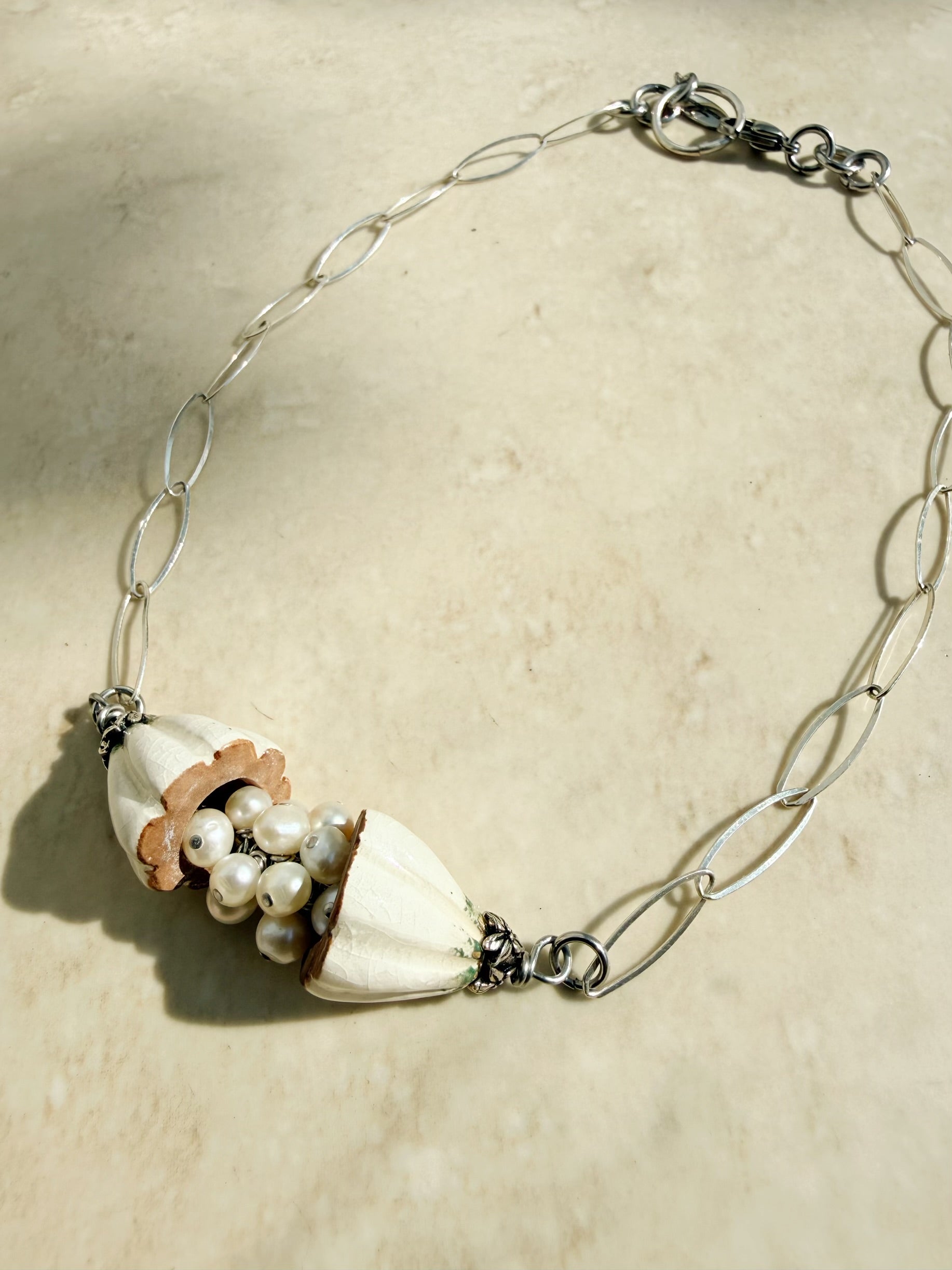 Cracked open White Cocoa Pod Necklace