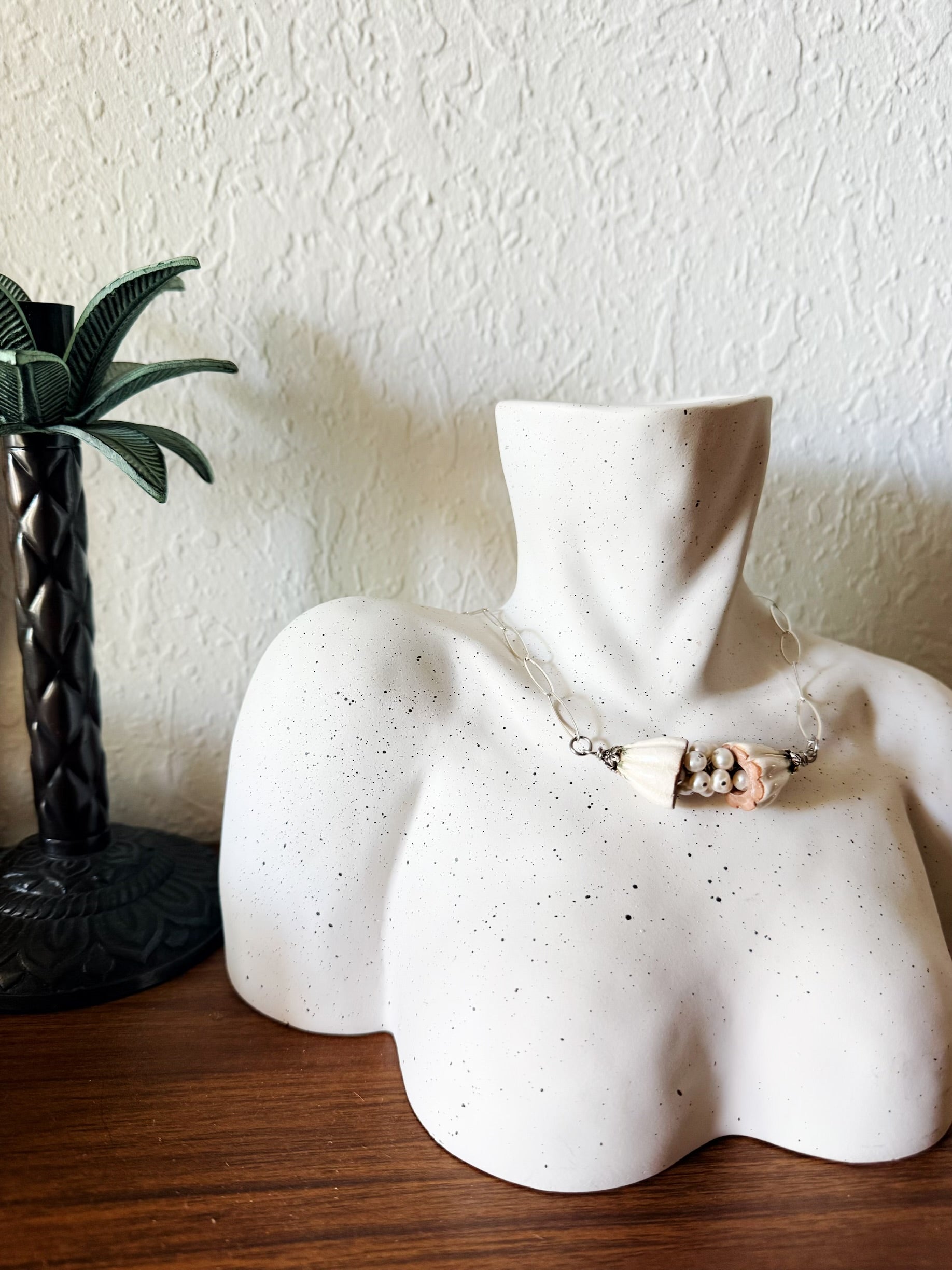 Cracked open White Cocoa Pod Necklace