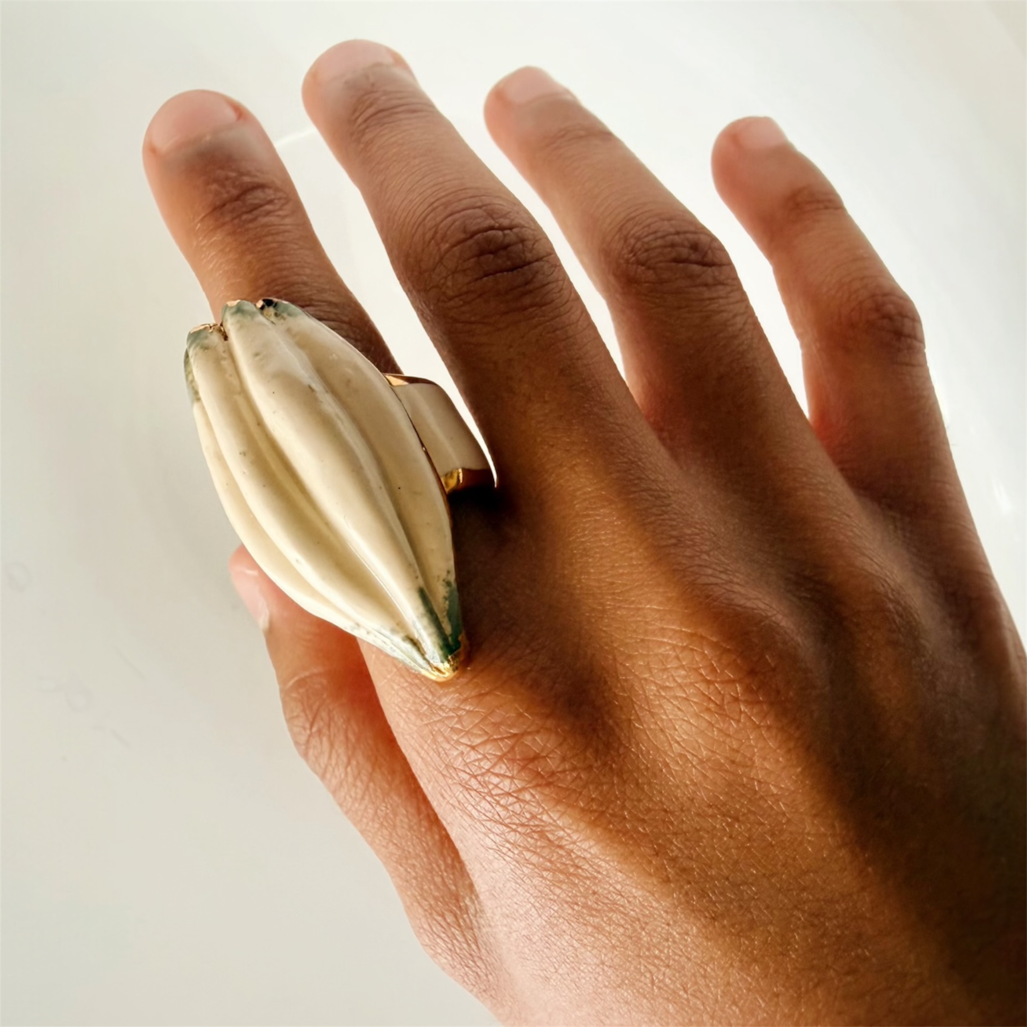 White Cocoa Pod Ceramic Ring ( Pre order )