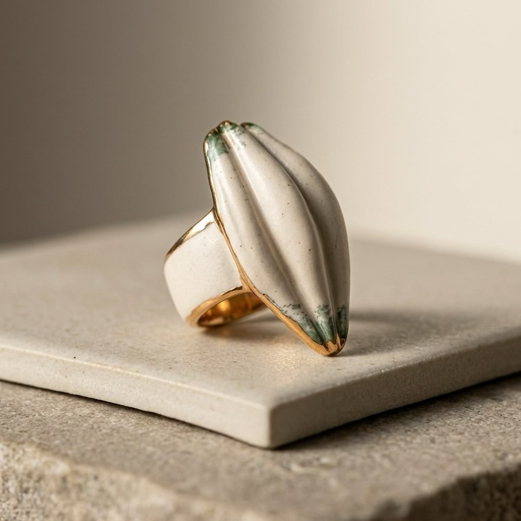 White Cocoa Pod Ceramic Ring ( Pre order )