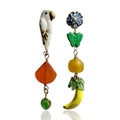 Mismatched bird and fruit earrings